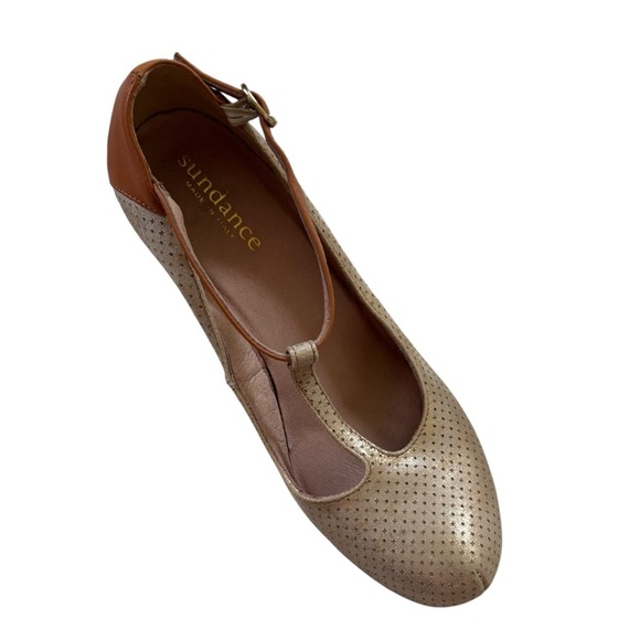 Sundance T-Strap Maryjane Wedge metallic bronze nubuck and cognac leather 39 - Picture 11 of 16